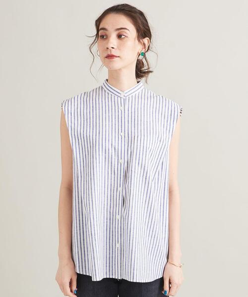 BEAUTY&YOUTH UNITED ARROWS（ビューティーアンドユースユナイテッドアローズ）の「【WEB限定】麻レーヨン バンドカラーノースリーブシャツ -ウォッシャブル-（シャツ/ブラウス・レディース・レッド/ライラック/ケリー/コバルトブルー・FREE）」の10枚目の写真