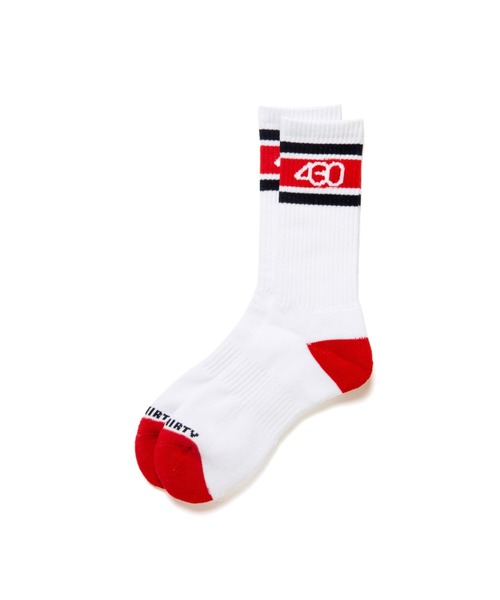 430（フォーサーティ）の「【430】LINE ICON LONG SOX（ソックス/靴下・メンズ・ホワイト系/ネイビー×ホワイト・FREE）」の2枚目の写真