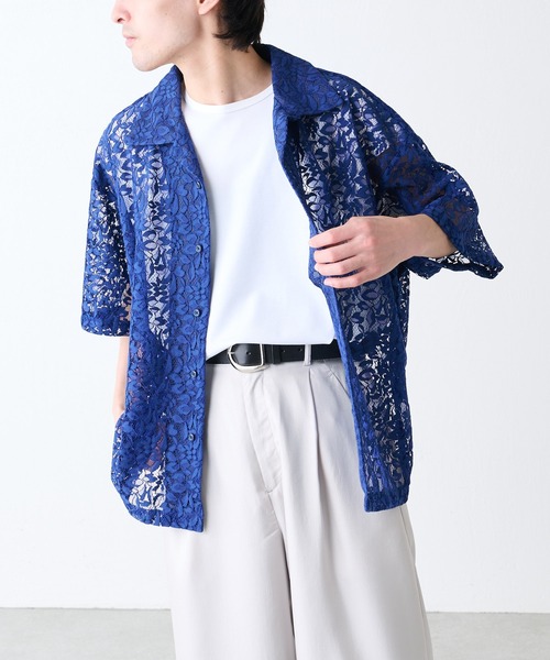 Lui's(ルイス)の「リーフ柄レースシャツ(シャツ/ブラウス・メンズ・ブルー/ブラック・SMALL/MEDIUM)」の4枚目の写真