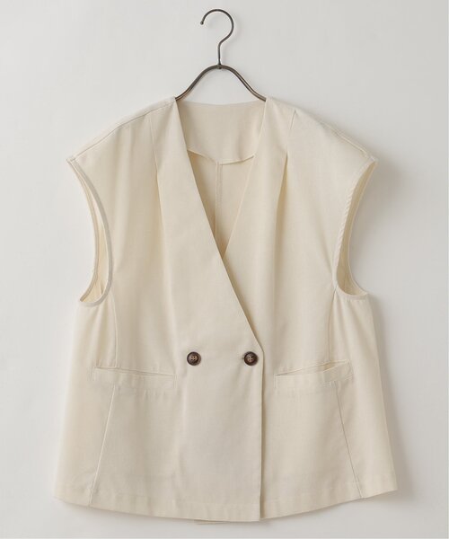 frames RAY CASSIN（フレームスレイカズン）の「WEB限定 リネンブレンドノーカラージレ セットアップ着用可（ベスト・レディース・ブラック/グレイッシュベージュ/キナリ・FREE）」の4枚目の写真