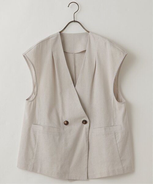 frames RAY CASSIN（フレームスレイカズン）の「WEB限定 リネンブレンドノーカラージレ セットアップ着用可（ベスト・レディース・ブラック/グレイッシュベージュ/キナリ・FREE）」の5枚目の写真