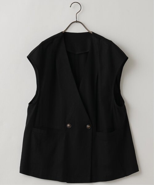 frames RAY CASSIN（フレームスレイカズン）の「WEB限定 リネンブレンドノーカラージレ セットアップ着用可（ベスト・レディース・ブラック/グレイッシュベージュ/キナリ・FREE）」の6枚目の写真