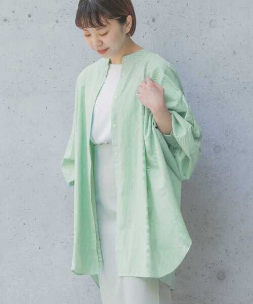 ITEMS URBANRESEARCH（アイテムズ アーバンリサーチ）の「ストライプボリュームブラウス（シャツ/ブラウス・レディース・ブルー/ブラック/グリーン・FREE）」の7枚目の写真