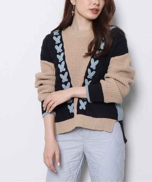 Re.Verofonna（ヴェロフォンナ）の「ミックスカラー柄編みプルオーバー（ニット/セーター・レディース・ホワイト/チャコールグレー/ブラック/ベージュ・MEDIUM）」の4枚目の写真