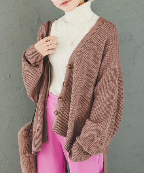 coen（コーエン）の「［洗える］カタアゼリラックスVネックカーディガン#（WEB限定カラー）（カーディガン/ボレロ・レディース・ダークグリーン/オレンジ/マスタード/ブラック/ライトグレー/コバルトブルー/オフホワイト/モカ/ダークグレー・FREE）」の5枚目の写真