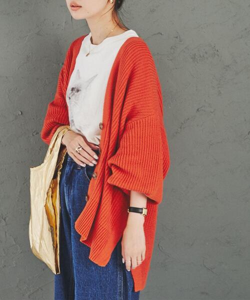 coen（コーエン）の「［洗える］カタアゼリラックスVネックカーディガン#（WEB限定カラー）（カーディガン/ボレロ・レディース・ダークグリーン/オレンジ/マスタード/ブラック/ライトグレー/コバルトブルー/オフホワイト/モカ/ダークグレー・FREE）」の19枚目の写真