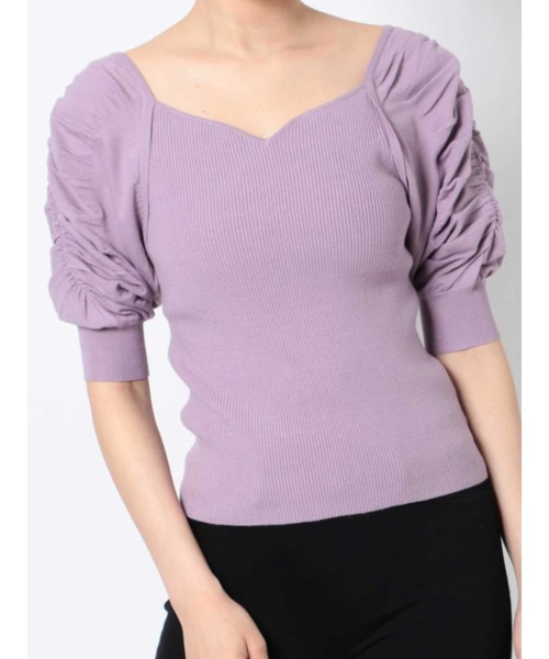 MERCURYDUO（マーキュリーデュオ）の「2WAYギャザリングパワショルリブニット（ニット/セーター・レディース・オフホワイト/ブラック/ミント/パープル・FREE）」の4枚目の写真