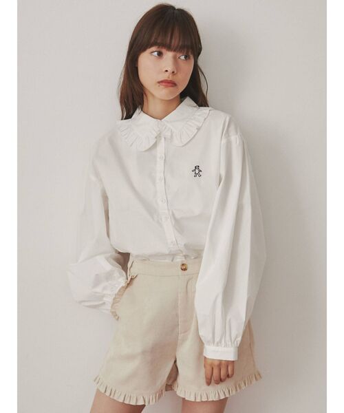 merry jenny（メリージェニー）の「bear刺繍フリルカラーブラウス（シャツ/ブラウス・レディース・ブラック/オフホワイト/ピンク・FREE）」の2枚目の写真