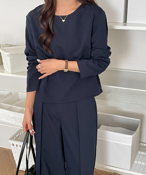 Diosfront（ディオスフロント）の「タックセンタープレスワイドパンツセットアップ（長袖）（セットアップ・レディース・チャコールグレー/ネイビー/ベージュ/ブラウン/ブルーグレー/カーキ・S/M）」の6枚目の写真