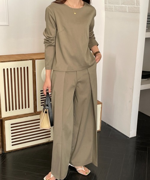 Diosfront（ディオスフロント）の「タックセンタープレスワイドパンツセットアップ（長袖）（セットアップ・レディース・チャコールグレー/ネイビー/ベージュ/ブラウン/ブルーグレー/カーキ・S/M）」の11枚目の写真