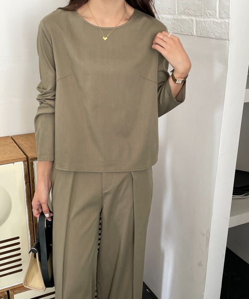 Diosfront（ディオスフロント）の「タックセンタープレスワイドパンツセットアップ（長袖）（セットアップ・レディース・チャコールグレー/ネイビー/ベージュ/ブラウン/ブルーグレー/カーキ・S/M）」の12枚目の写真