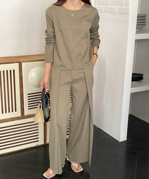 Diosfront（ディオスフロント）の「タックセンタープレスワイドパンツセットアップ（長袖）（セットアップ・レディース・チャコールグレー/ネイビー/ベージュ/ブラウン/ブルーグレー/カーキ・S/M）」の22枚目の写真