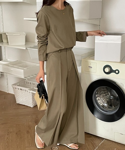Diosfront（ディオスフロント）の「タックセンタープレスワイドパンツセットアップ（長袖）（セットアップ・レディース・チャコールグレー/ネイビー/ベージュ/ブラウン/ブルーグレー/カーキ・S/M）」の20枚目の写真
