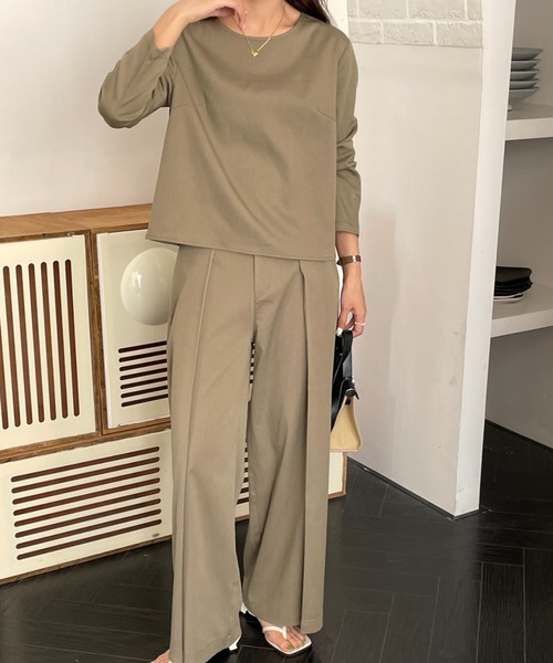 Diosfront（ディオスフロント）の「タックセンタープレスワイドパンツセットアップ（長袖）（セットアップ・レディース・チャコールグレー/ネイビー/ベージュ/ブラウン/ブルーグレー/カーキ・S/M）」の15枚目の写真