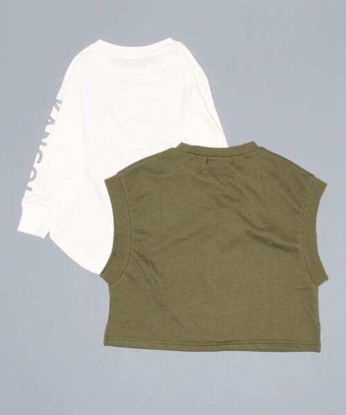 KANGOL KIDS（カンゴールキッズ）の「【KANGOL】ベストレイヤードプルオーバー（Tシャツ/カットソー・キッズ・ブラック/カーキブラウン・105/160/130/150/140/120）」の3枚目の写真