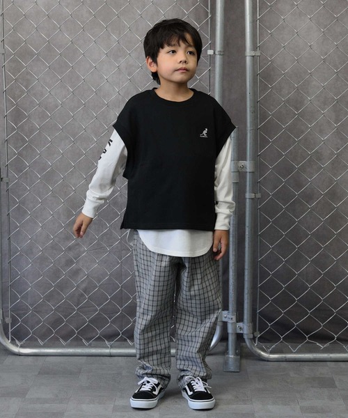 KANGOL KIDS（カンゴールキッズ）の「【KANGOL】ベストレイヤードプルオーバー（Tシャツ/カットソー・キッズ・ブラック/カーキブラウン・105/160/130/150/140/120）」の12枚目の写真