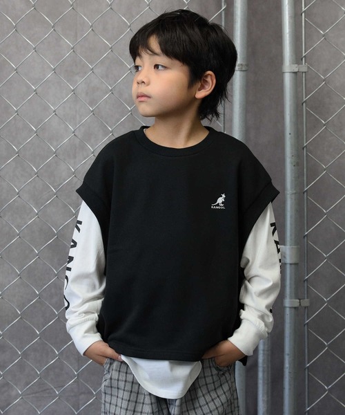 KANGOL KIDS（カンゴールキッズ）の「【KANGOL】ベストレイヤードプルオーバー（Tシャツ/カットソー・キッズ・ブラック/カーキブラウン・105/160/130/150/140/120）」の9枚目の写真