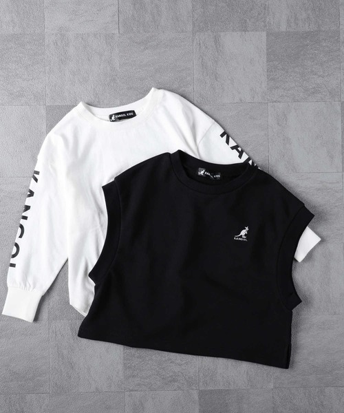 KANGOL KIDS（カンゴールキッズ）の「【KANGOL】ベストレイヤードプルオーバー（Tシャツ/カットソー・キッズ・ブラック/カーキブラウン・105/160/130/150/140/120）」の4枚目の写真