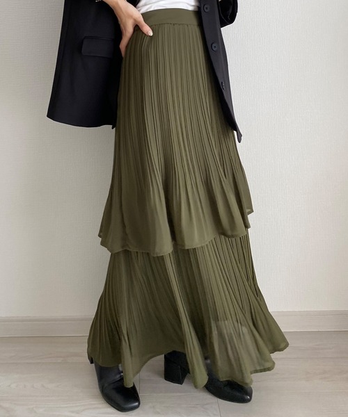 callautia(カラウティア)の「プリーツティアードスカート(スカート・レディース・ブラック/カーキ/ブラウン系その他/ホワイト/グリーン系その他/ブルーグレー/グレイッシュベージュ・SMALL/MEDIUM/LARGE/X-LARGE)」の17枚目の写真