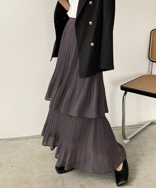 callautia(カラウティア)の「プリーツティアードスカート(スカート・レディース・ブラック/カーキ/ブラウン系その他/ホワイト/グリーン系その他/ブルーグレー/グレイッシュベージュ・SMALL/MEDIUM/LARGE/X-LARGE)」の21枚目の写真