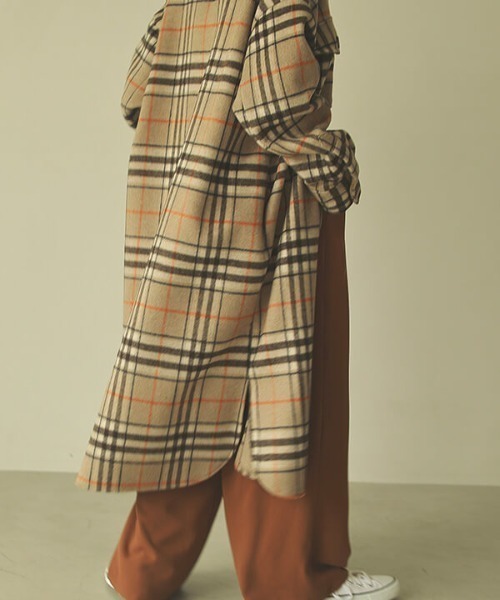 CREDONA(クレドナ)の「ロングチェックシャツコート(その他アウター・レディース・ベージュ・FREE)」の9枚目の写真