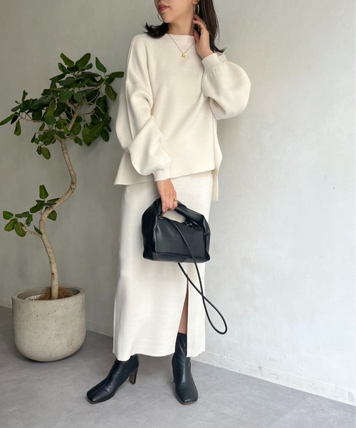 prose verse(プロズヴェール)の「ボートネックニット×スリットスカートセットアップ(セットアップ・レディース・ベージュ/オフホワイト/ブラック・フリ-)」の5枚目の写真