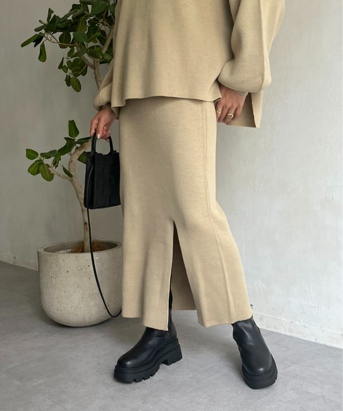 prose verse(プロズヴェール)の「ボートネックニット×スリットスカートセットアップ(セットアップ・レディース・ベージュ/オフホワイト/ブラック・フリ-)」の14枚目の写真