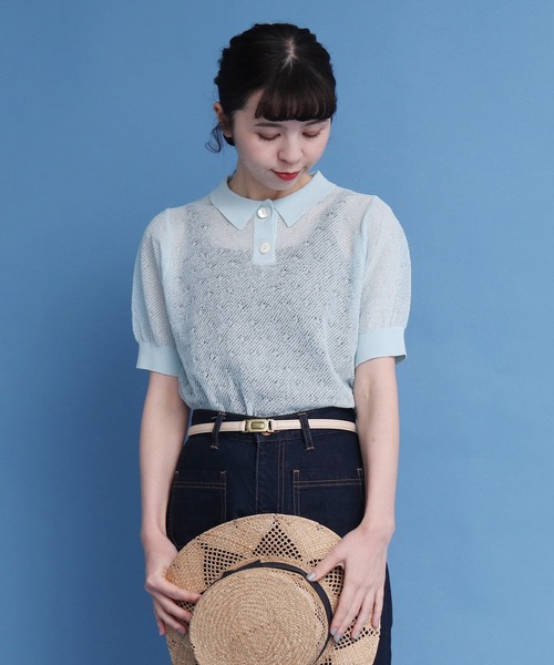 Dot&Stripes CHILD WOMAN(ドットアンドストライプス チャイルドウーマン)の「シアーJAQ ポロニット(ニット/セーター・レディース・サックスブルー/アイボリー/ネイビー・FREE)」の12枚目の写真