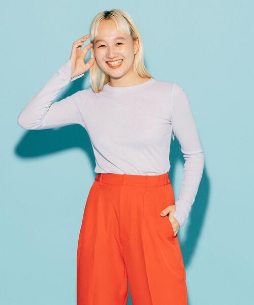 CITEN（シテン）の「＜CITEN＞シアーリブ ロングスリーブ Tシャツ（Tシャツ/カットソー・レディース・ダークグレー/ライラック/オフホワイト・FREE）」の3枚目の写真