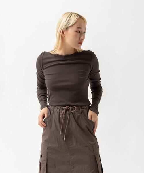 CITEN（シテン）の「＜CITEN＞シアーリブ ロングスリーブ Tシャツ（Tシャツ/カットソー・レディース・ダークグレー/ライラック/オフホワイト・FREE）」の20枚目の写真