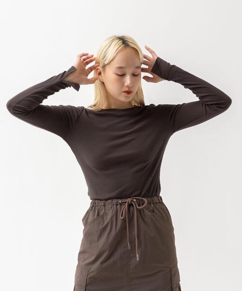 CITEN（シテン）の「＜CITEN＞シアーリブ ロングスリーブ Tシャツ（Tシャツ/カットソー・レディース・ダークグレー/ライラック/オフホワイト・FREE）」の21枚目の写真