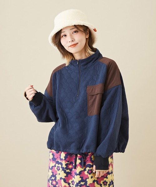CUBE SUGAR(キューブシュガー)の「無地カットソーキルトハーフジッププルオーバー(その他トップス・レディース・キャメル/カーキ/ネイビー・M)」の2枚目の写真