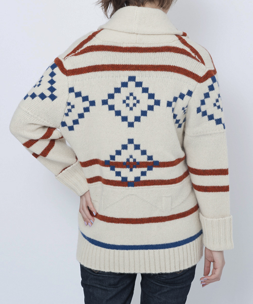 MILKFED.（ミルクフェド）の「【mini12月号掲載】SHAWL COLLAR NATIVE CARDIGAN（カーディガン/ボレロ・レディース・ホワイト/ブラウン・ONE SIZE）」の7枚目の写真