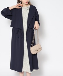 ◆【こなれ感のある着流しスタイル】レイヤード風オープンカラーロングトレンチコート