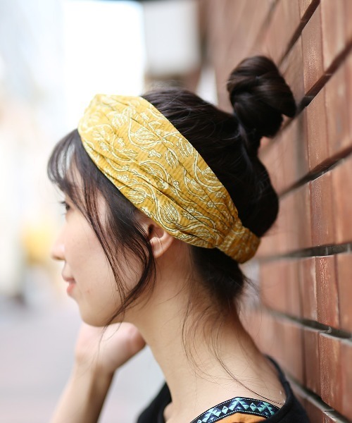 チチカカ(チチカカ)の「エコフレンドリーダイ ブロックプリント ヘアバンド(ヘアバンド・レディース・ブルー/イエロー/ピンク・FREE)」の6枚目の写真