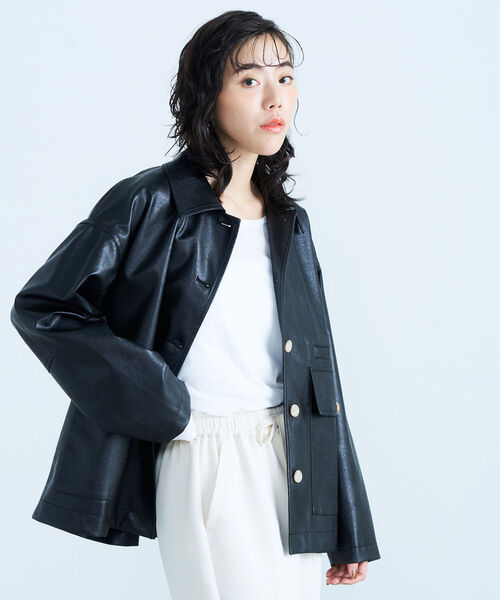 fredy emue（フレディエミュ）の「フェイクレザーブルゾン（ブルゾン・レディース・ブラック/ブラウン/グレイッシュベージュ・38）」の11枚目の写真