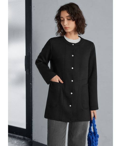 STYLE DELI(スタイルデリ)の「【Made in JAPAN】ダンボールスナップボタンジャケット(ノーカラージャケット・レディース・モカ/ブラック・FREE)」の2枚目の写真