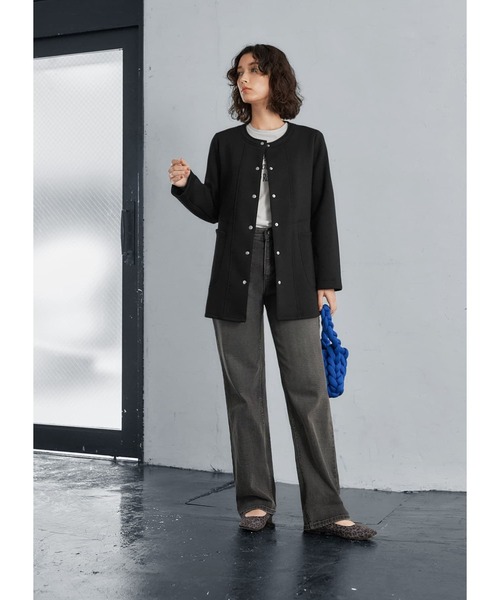 STYLE DELI(スタイルデリ)の「【Made in JAPAN】ダンボールスナップボタンジャケット(ノーカラージャケット・レディース・モカ/ブラック・FREE)」の3枚目の写真