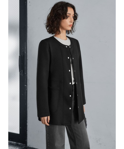 STYLE DELI(スタイルデリ)の「【Made in JAPAN】ダンボールスナップボタンジャケット(ノーカラージャケット・レディース・モカ/ブラック・FREE)」の6枚目の写真