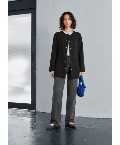 STYLE DELI(スタイルデリ)の「【Made in JAPAN】ダンボールスナップボタンジャケット(ノーカラージャケット・レディース・モカ/ブラック・FREE)」の9枚目の写真