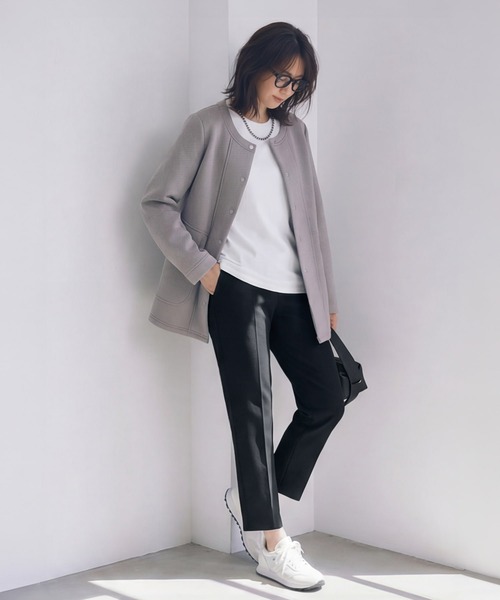 STYLE DELI(スタイルデリ)の「【Made in JAPAN】ダンボールスナップボタンジャケット(ノーカラージャケット・レディース・モカ/ブラック・FREE)」の10枚目の写真