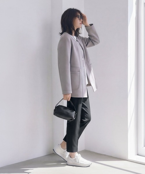 STYLE DELI(スタイルデリ)の「【Made in JAPAN】ダンボールスナップボタンジャケット(ノーカラージャケット・レディース・モカ/ブラック・FREE)」の11枚目の写真