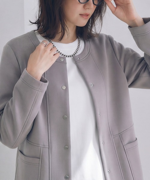 STYLE DELI(スタイルデリ)の「【Made in JAPAN】ダンボールスナップボタンジャケット(ノーカラージャケット・レディース・モカ/ブラック・FREE)」の12枚目の写真