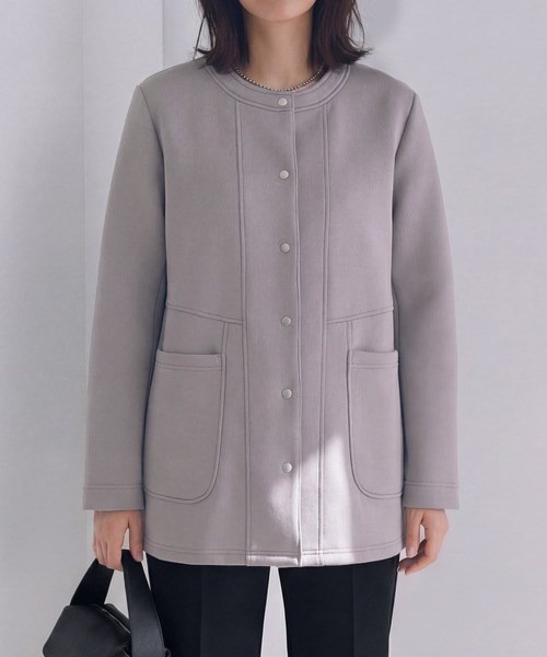STYLE DELI(スタイルデリ)の「【Made in JAPAN】ダンボールスナップボタンジャケット(ノーカラージャケット・レディース・モカ/ブラック・FREE)」の14枚目の写真