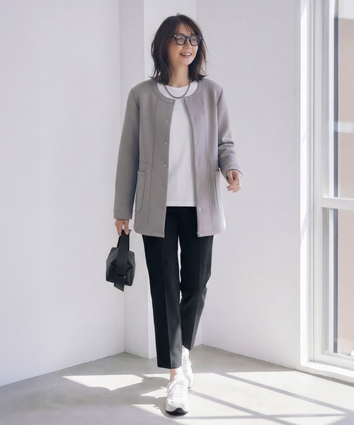 STYLE DELI(スタイルデリ)の「【Made in JAPAN】ダンボールスナップボタンジャケット(ノーカラージャケット・レディース・モカ/ブラック・FREE)」の15枚目の写真