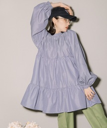 先染めストライプボリュームスリーブティアードBL