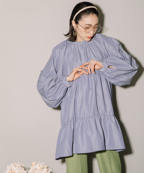 MHBG TOKYO（エムエイチビージートーキョー）の「先染めストライプボリュームスリーブティアードBL（シャツ/ブラウス・レディース・ネイビー/ライトブルー・MEDIUM）」の22枚目の写真