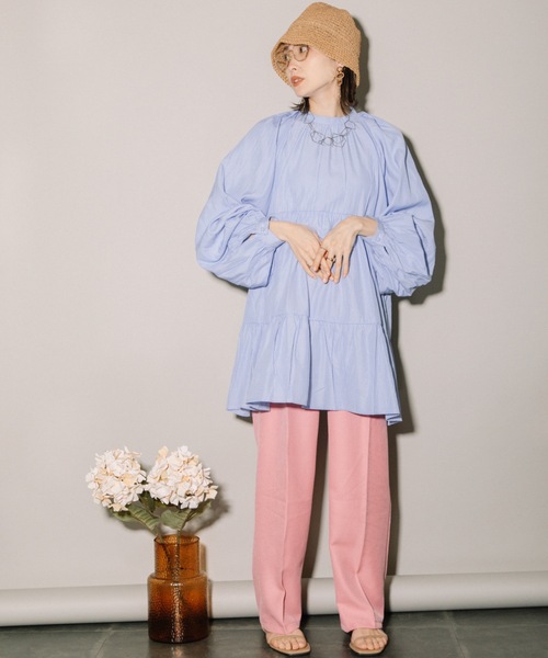 MHBG TOKYO（エムエイチビージートーキョー）の「先染めストライプボリュームスリーブティアードBL（シャツ/ブラウス・レディース・ネイビー/ライトブルー・MEDIUM）」の7枚目の写真