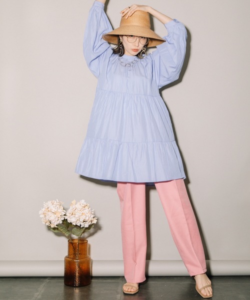 MHBG TOKYO（エムエイチビージートーキョー）の「先染めストライプボリュームスリーブティアードBL（シャツ/ブラウス・レディース・ネイビー/ライトブルー・MEDIUM）」の11枚目の写真