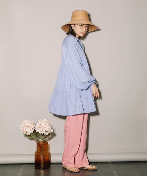 MHBG TOKYO（エムエイチビージートーキョー）の「先染めストライプボリュームスリーブティアードBL（シャツ/ブラウス・レディース・ネイビー/ライトブルー・MEDIUM）」の14枚目の写真